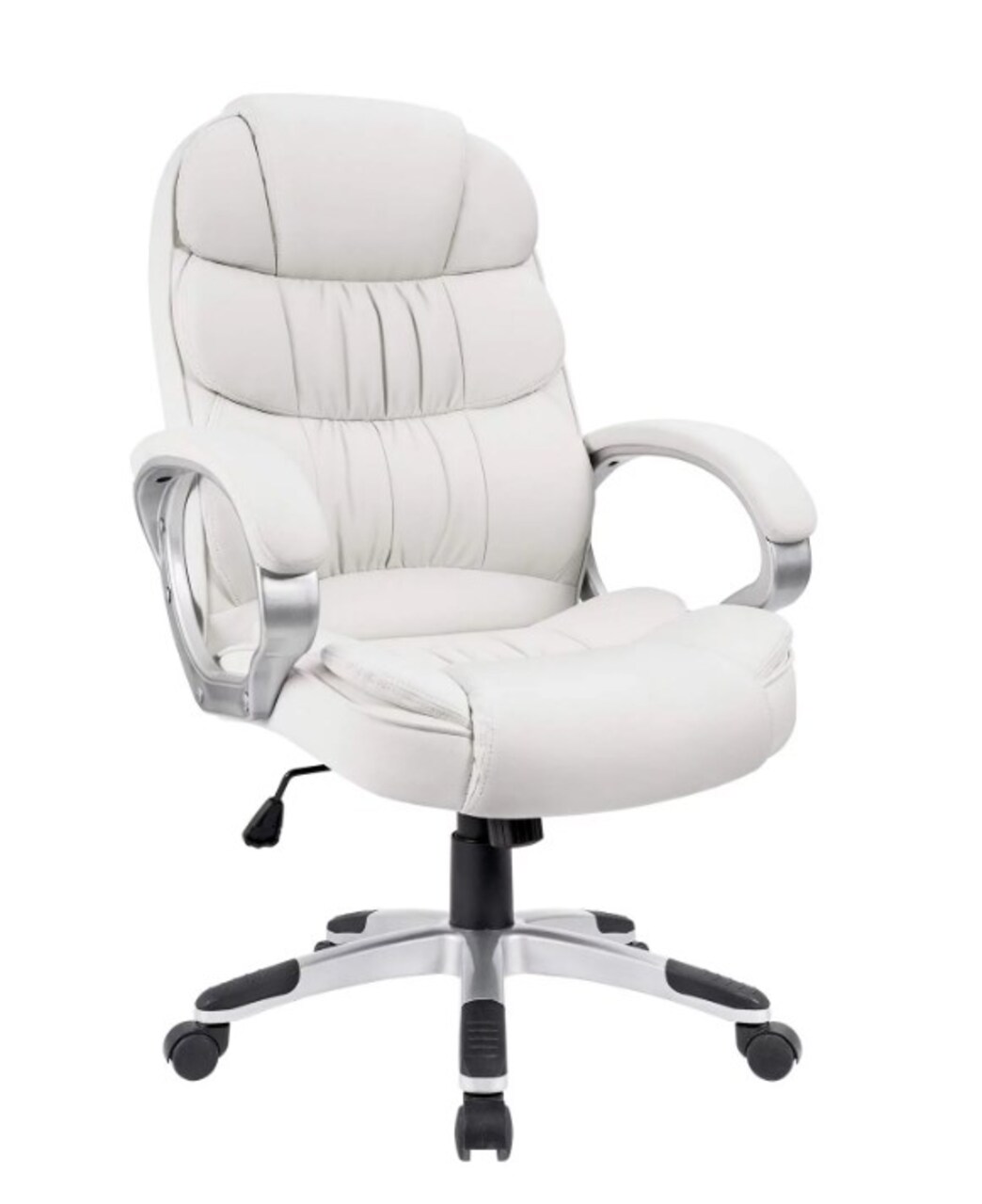 Adjustable Ergonomic Swivel Desk Chair with Lumbar Support and Armrest, White High Back Executive Chair PU Leather Business Manager's Office Chair